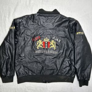 Vtg 1990s Gino Alberto Leather Bomber Jacket XL Ajax Amsterdam